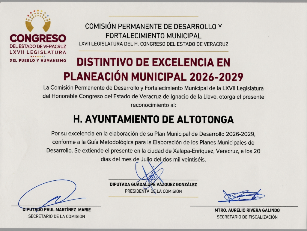 Reconocimiento a la Excelencia - Municipio de Altotonga